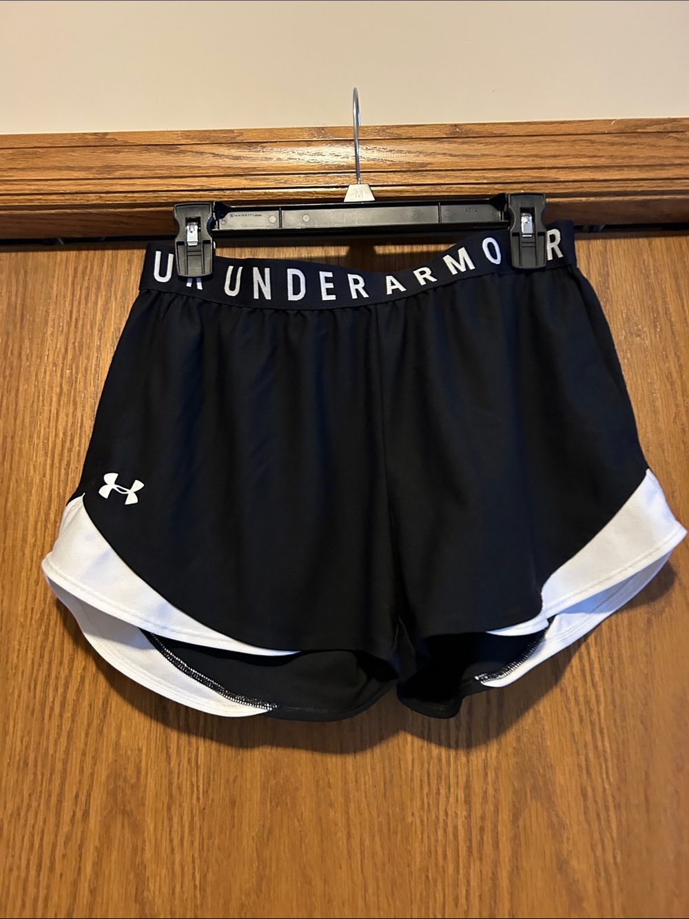 Under Armour Black Athletic Shorts with White Accents- size large